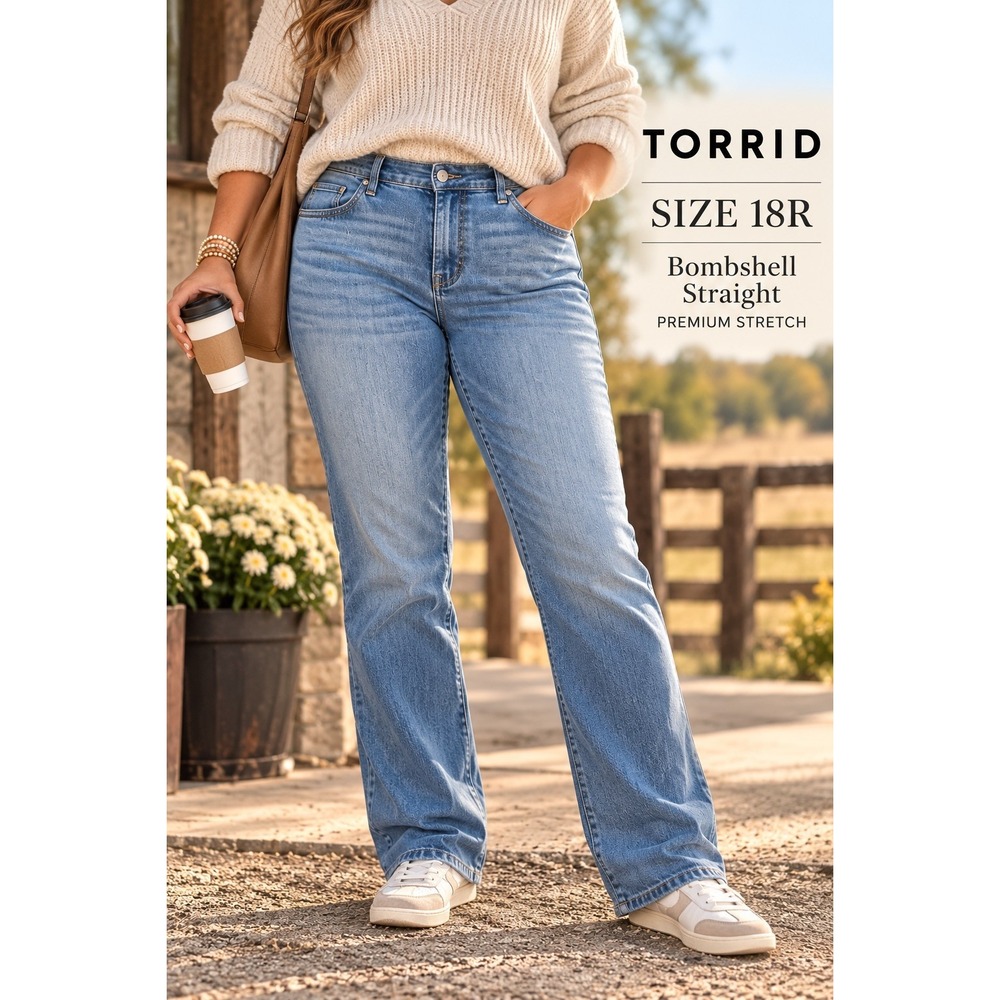 Torrid Bombshell Straight Jeans 18R Medium Wash Premium Stretch High Rise Denim
